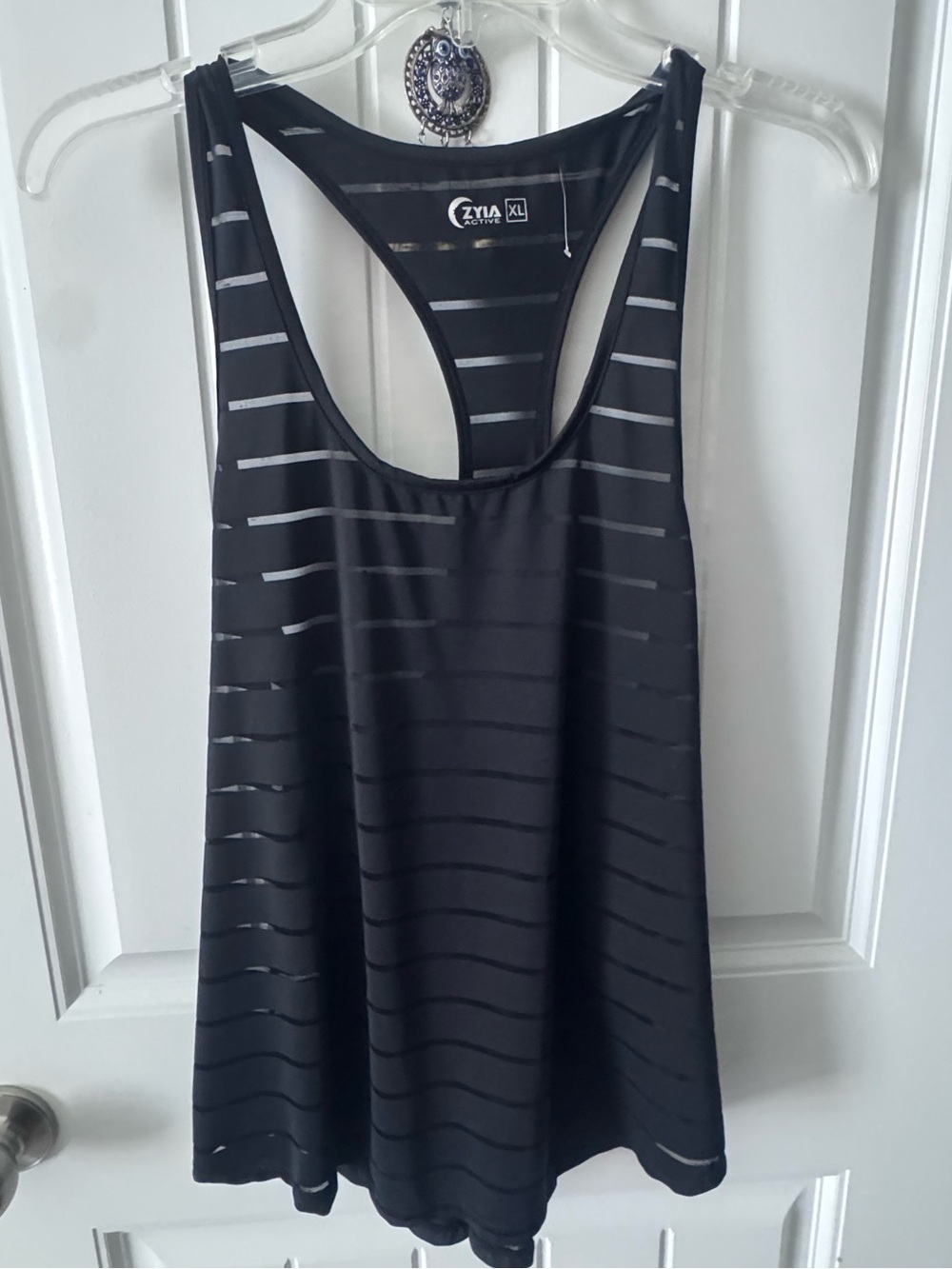 Zyia Black Sheer-Striped Racerback Tank